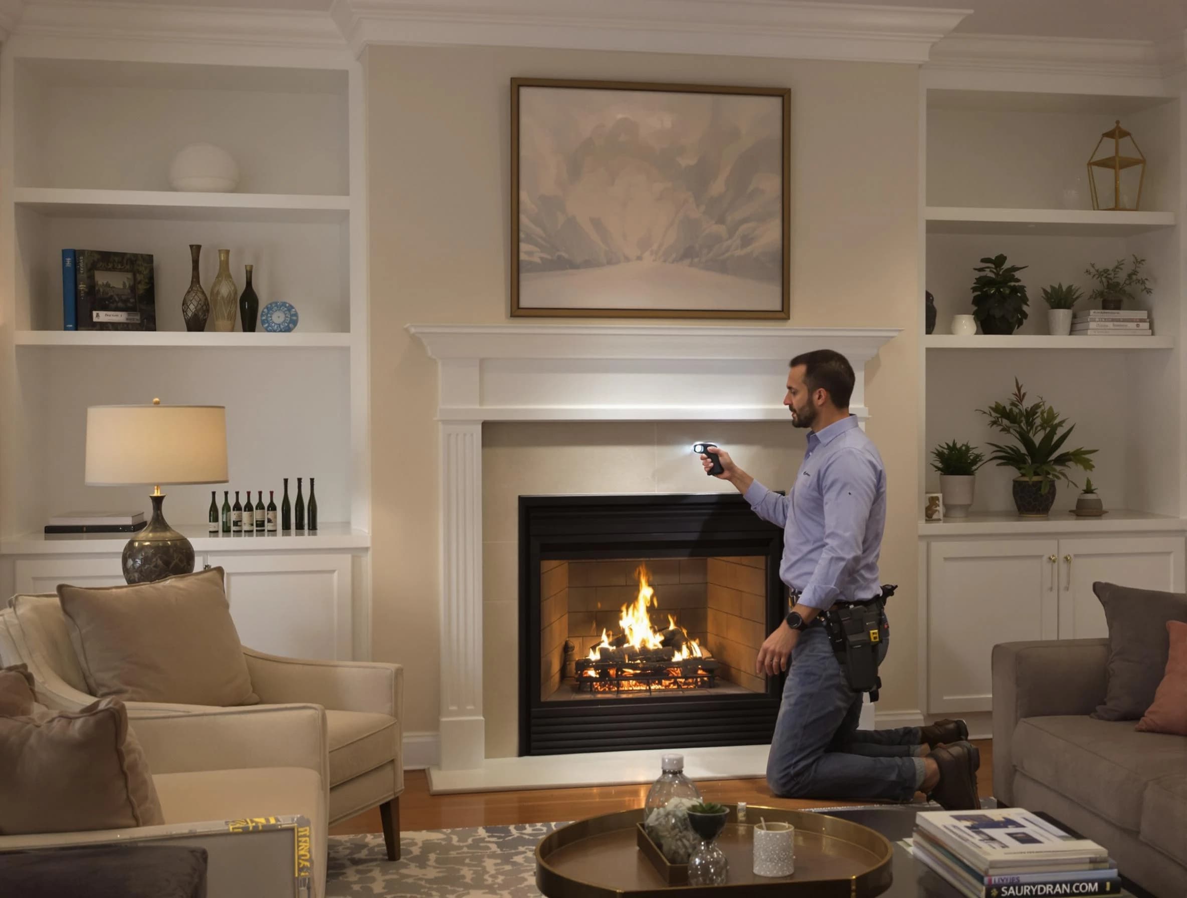 Scottsdale Chimney Sweep conducting a fireplace safety inspection in Scottsdale, AZ