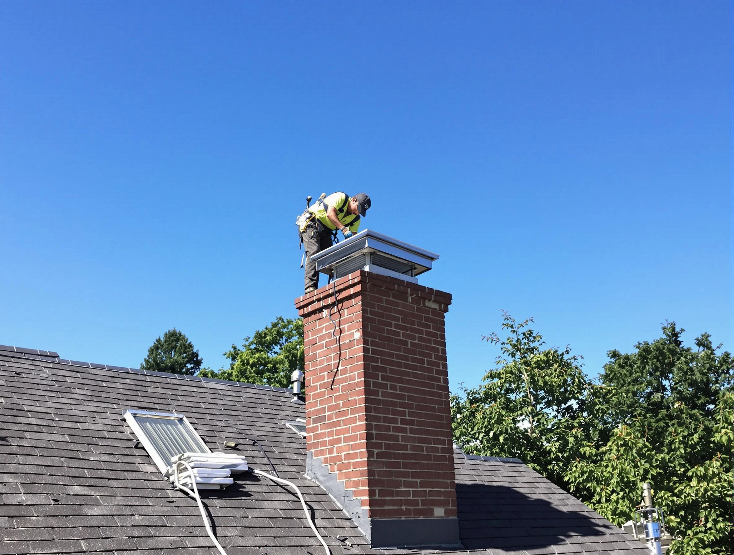 Scottsdale Chimney Sweep technician measuring a chimney cap in Scottsdale, AZ