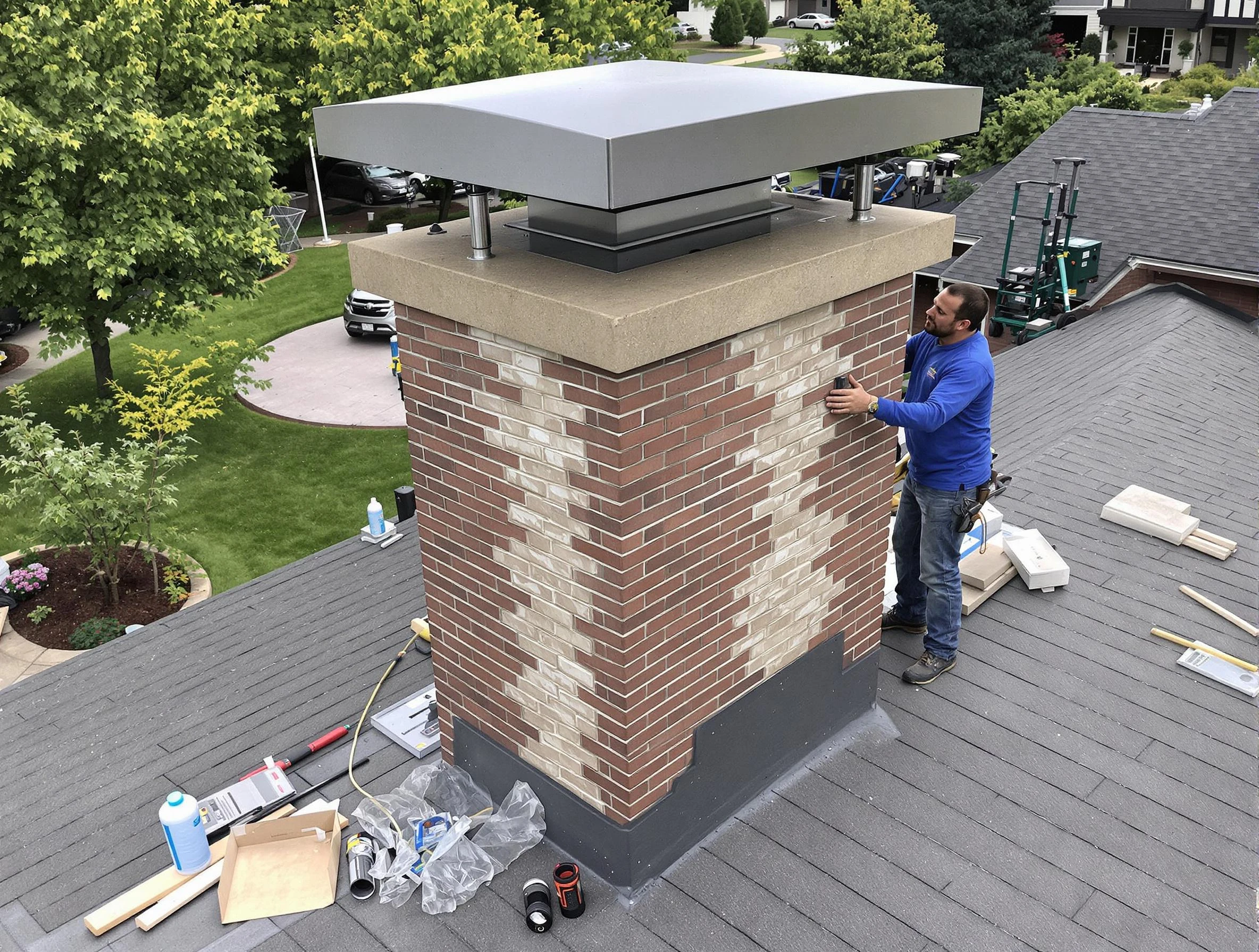 Scottsdale Chimney Sweep team working on a custom chimney remodel in Scottsdale, AZ