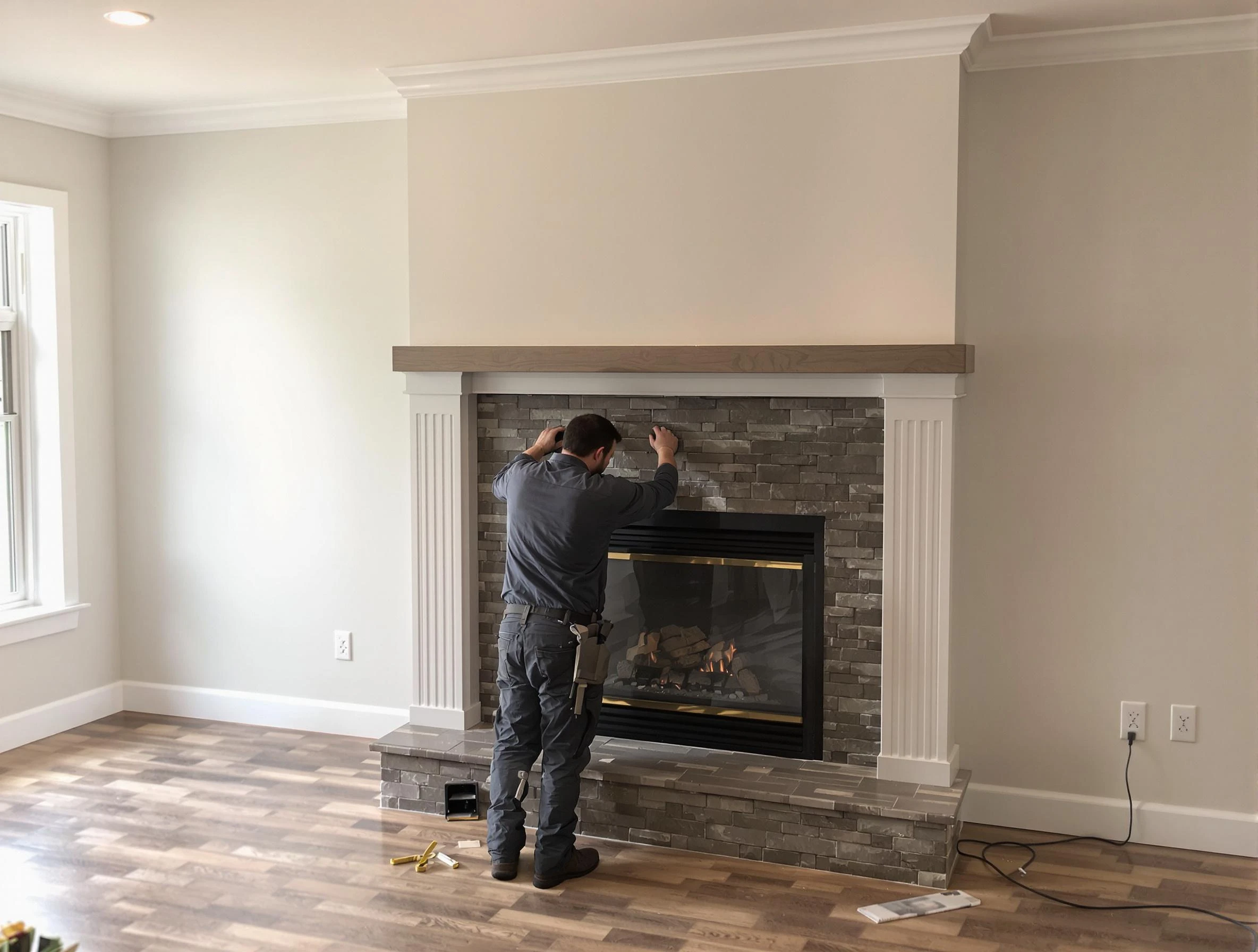 Scottsdale Chimney Sweep finishing a custom fireplace install in Scottsdale, AZ